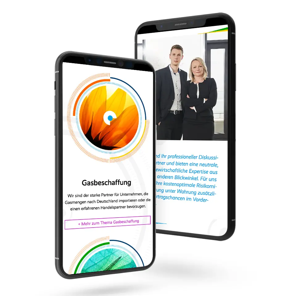 Gasgroßhändler Website: Mobile Ansicht auf Smartphone