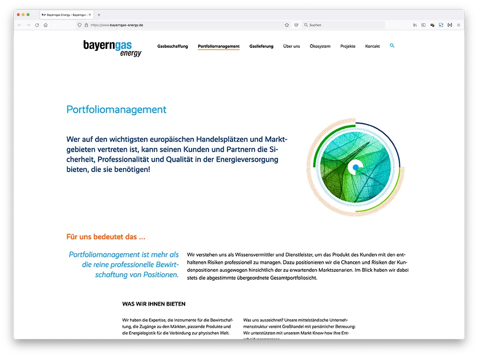 Gasgroßhändler Website: Detailseite Portfoliomanagement