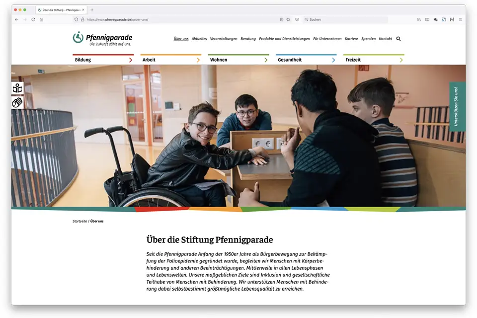 Pfennigparade: Screenshot Landingpage „Über uns“