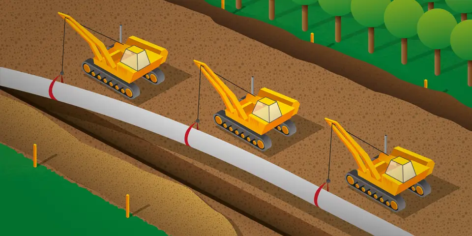 Illustrationen Pipeline-Bau: Absenkenn des Rohrstrangs