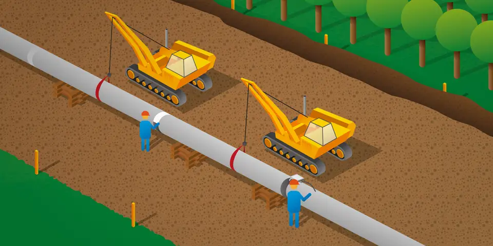 Illustrationen Pipeline-Bau: Prüfen und Isolieren der Schweissnähte