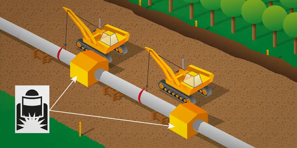 Illustrationen Pipeline-Bau: Verschweissen der Rohre