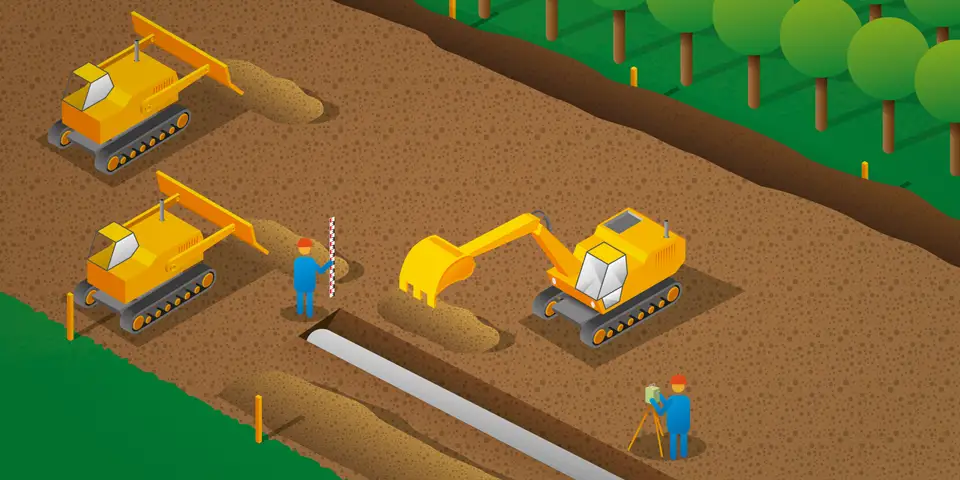 Illustrationen Pipeline-Bau: Wiederverfüllen des Rohrgrabens