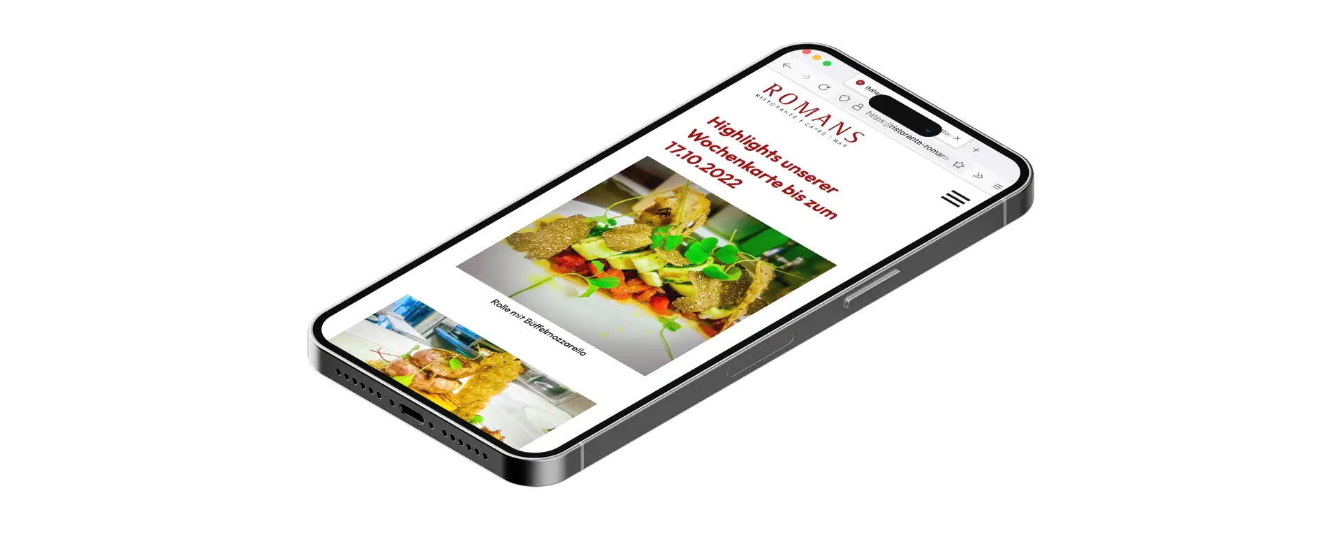 Ristorante ROMANS Website auf einem Mobiltelefon