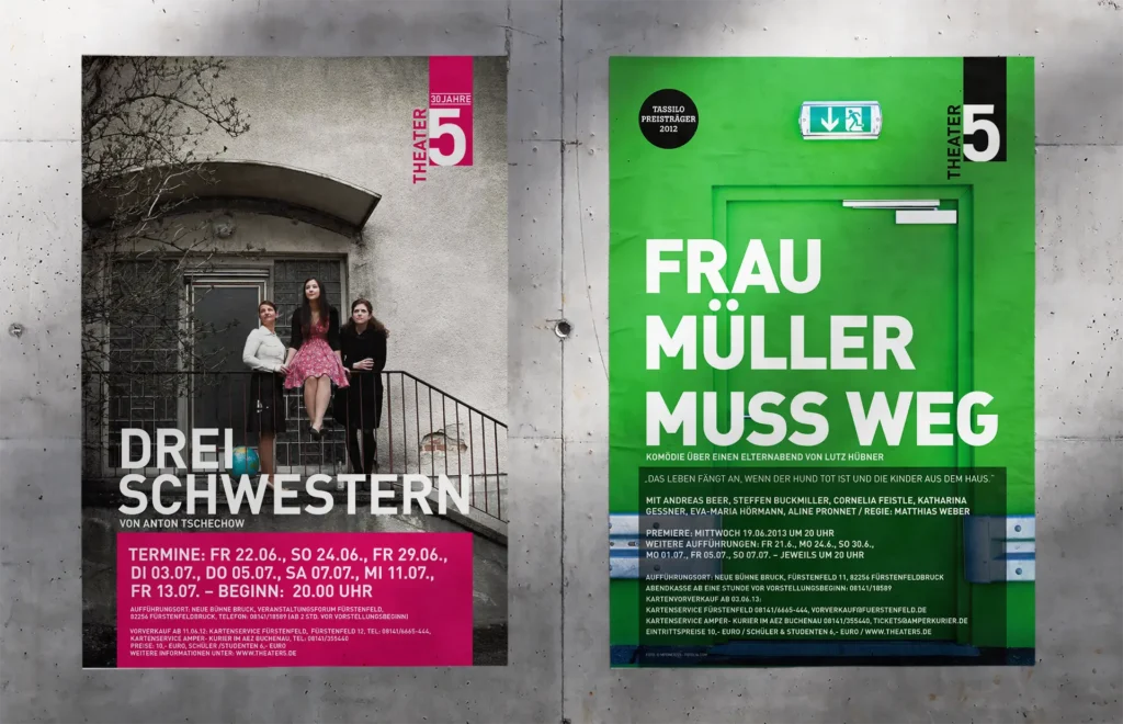 Kultur Branding Theater5: Plakate – Drei Schwestern, Frau Müller muss weg
