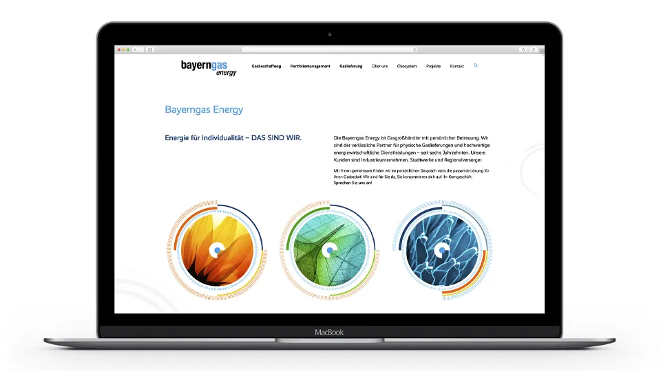 Website-Screenshot der Bayerngas Energy auf einem Laptop