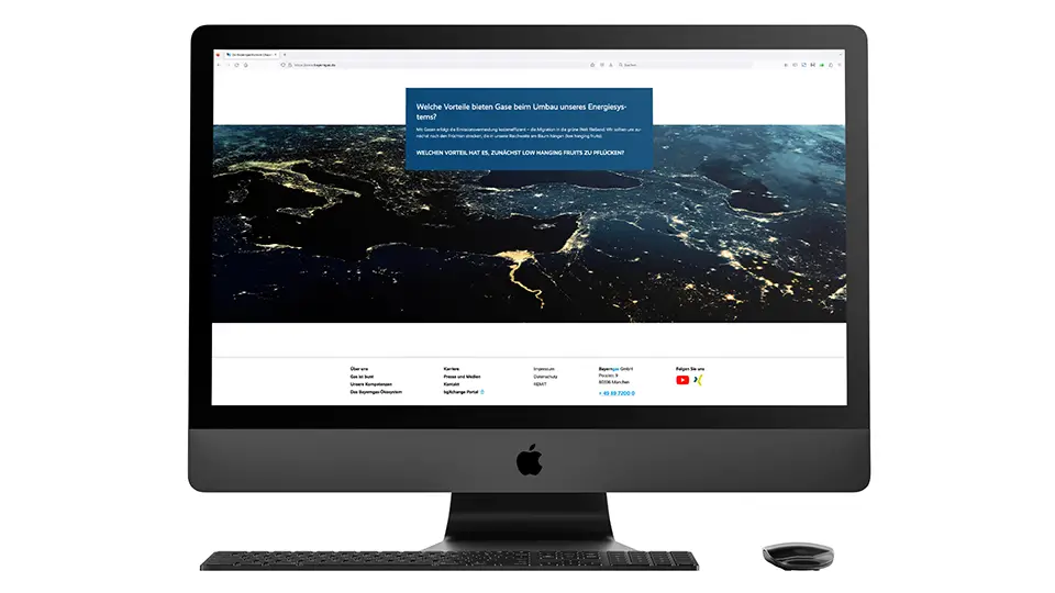 Homepage der Bayerngas Website auf einem iMac