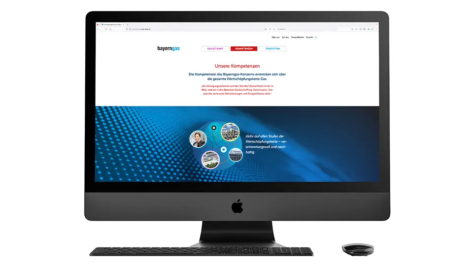 Corporate Website Energie: „Unsere Kompetenzen“ Bayerngas Website – Desktop-Ansicht