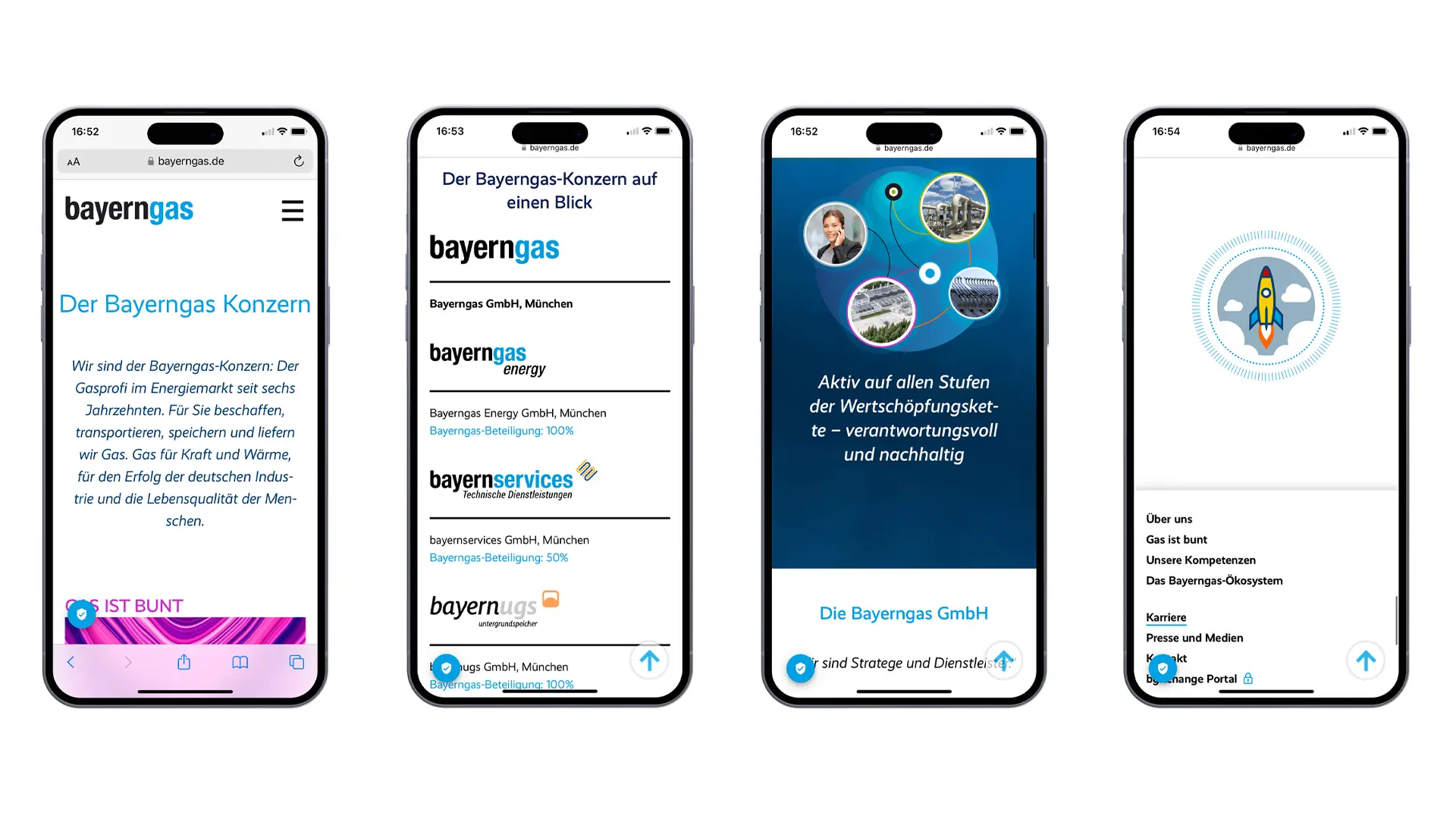 Corporate Website Energie: Bayerngas Website – Mobile Ansichten