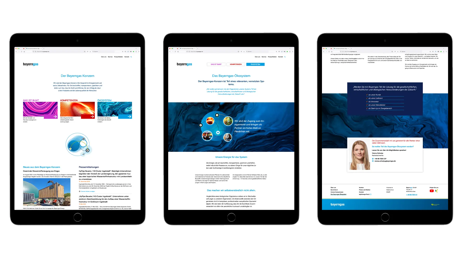 Corporate Website Energie: Bayerngas Website – Tablet Ansichten