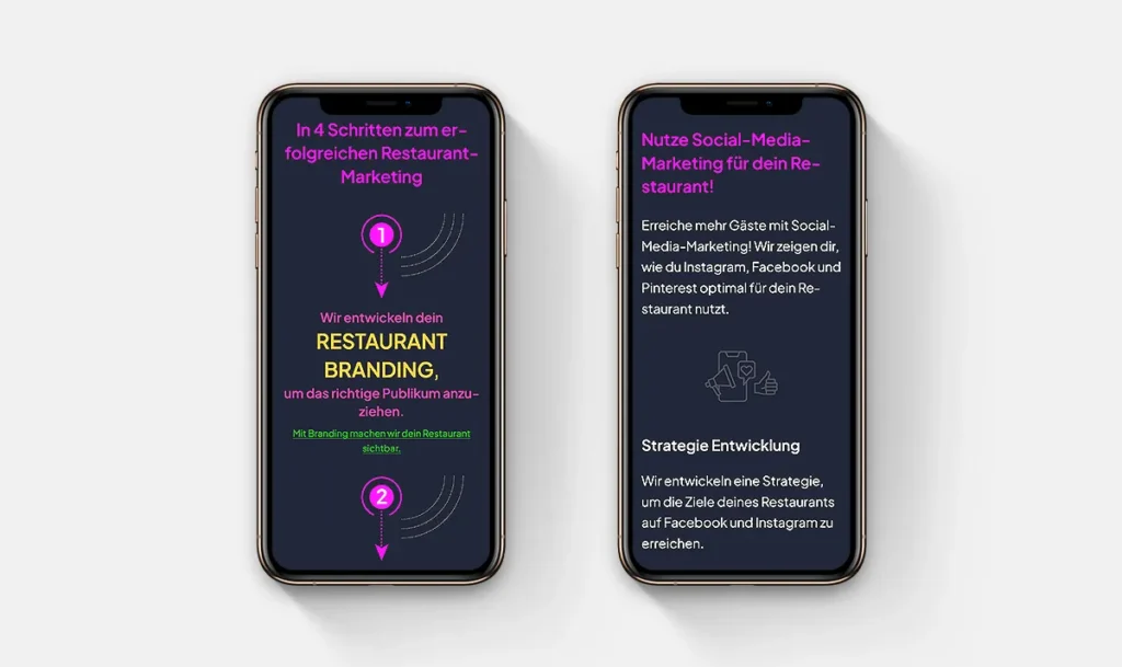 Branding Restaurant-Marketing-Agentur, Website in mobiler Ansicht