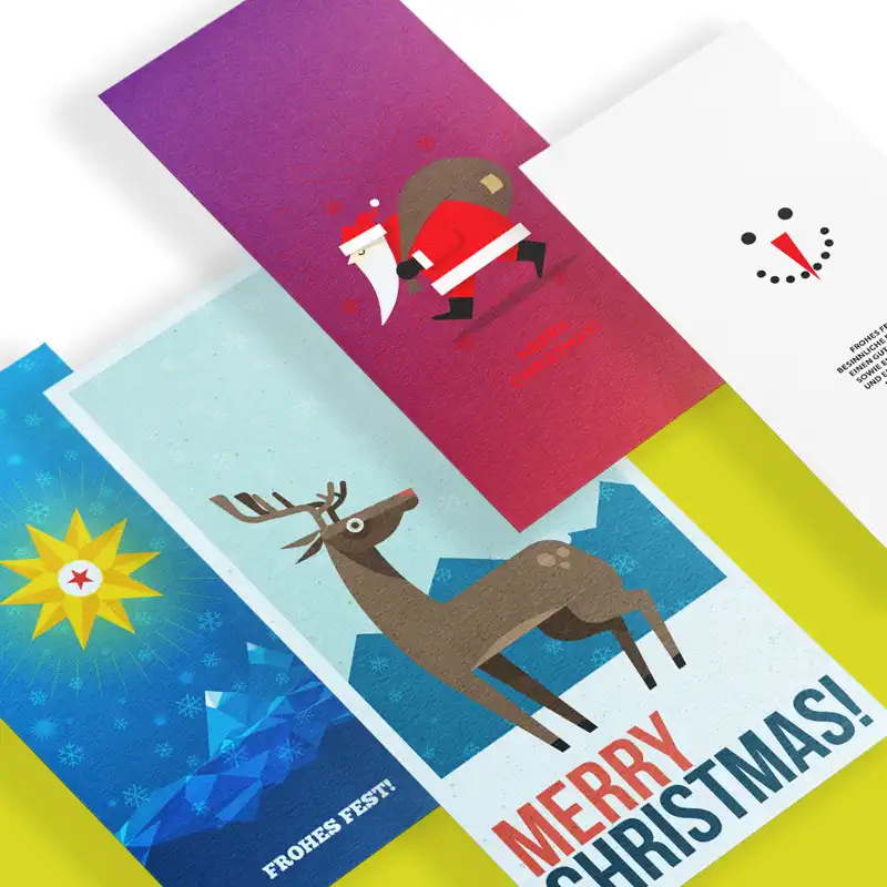 4 Weihnachtskarten, Din lang, mit verschiedenen Motiven