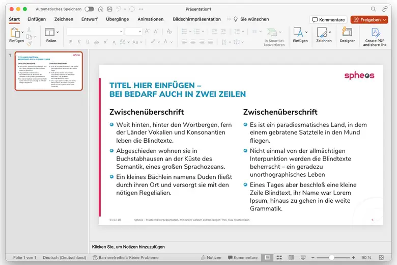 Powerpoint Masterfolie mit zweispaltigem Text