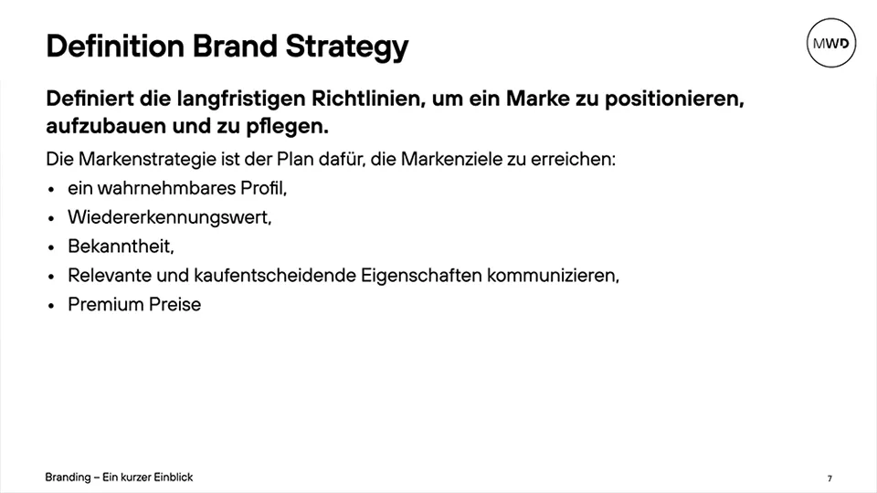 Präsentationsfolie Definition Brand Strategy