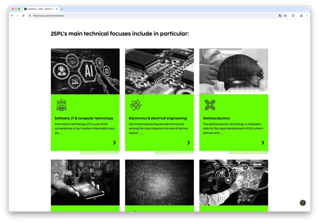 2SPL Website: Branchenübersicht