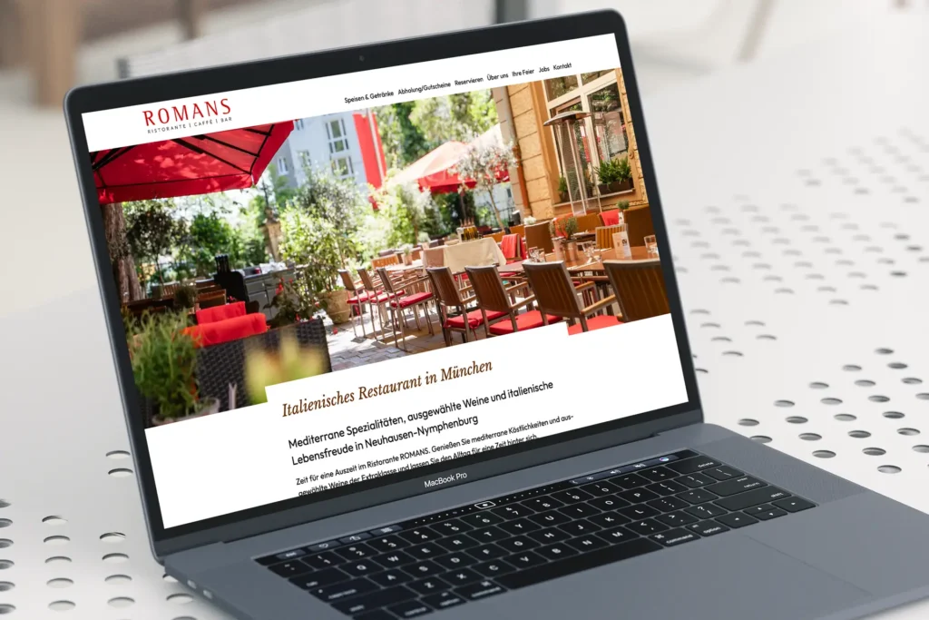 Webdesign: Website des Ristorante ROMANS auf einem Laptop
