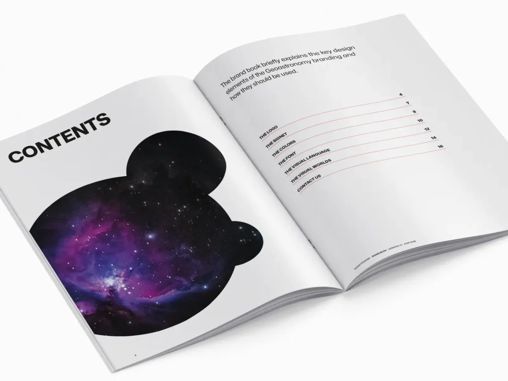 Branding: Brandbook – Inhaltsverzeichnis – zum Basic Branding des Geoastronomy-Projekts